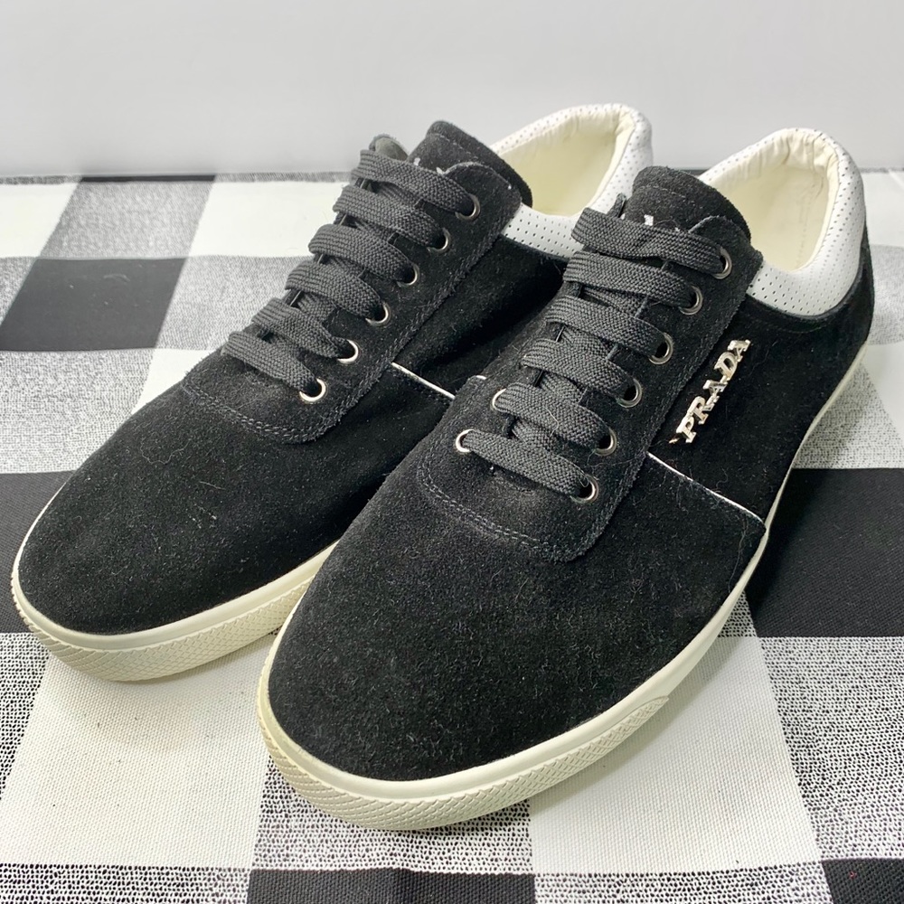 PRADA Black Suede Lace Up Casual Sneakers size 41